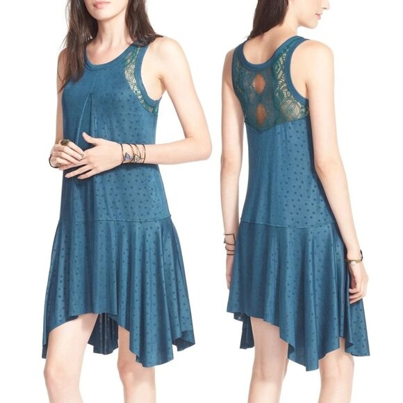 Free People Size XS Green Polka Dot Make It Count Asymmetrical Hem Swing Dress - Picture 1 of 16